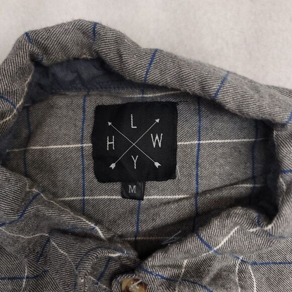 HLYW Windowpane Casual Flannel Button Up Shirt Mens Size Medium M Gray - Picture 3 of 10